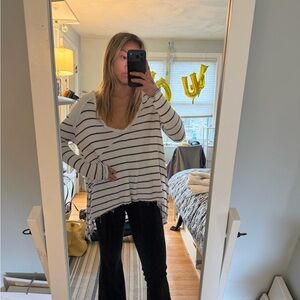 Free People Ribbed V-Neck Sweater in Cream